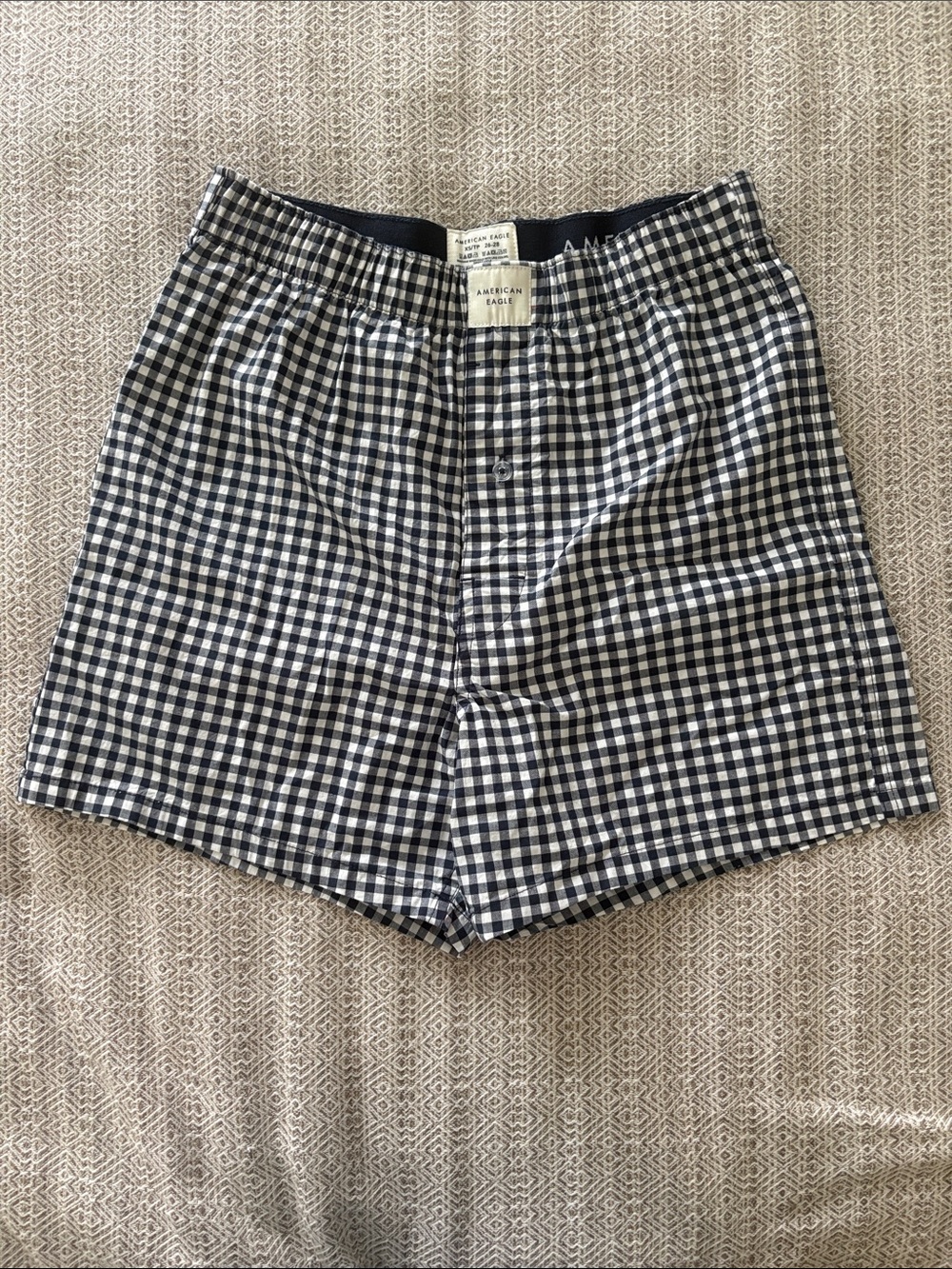 American Eagle Outfitters Navy and White Gingham Men's Boxer Shorts